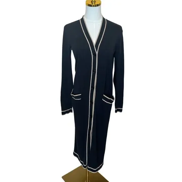 Ralph Lauren Black Long Duster Cardigan Sweater SMALL Prep Cotton Designer $245 - Picture 6 of 9